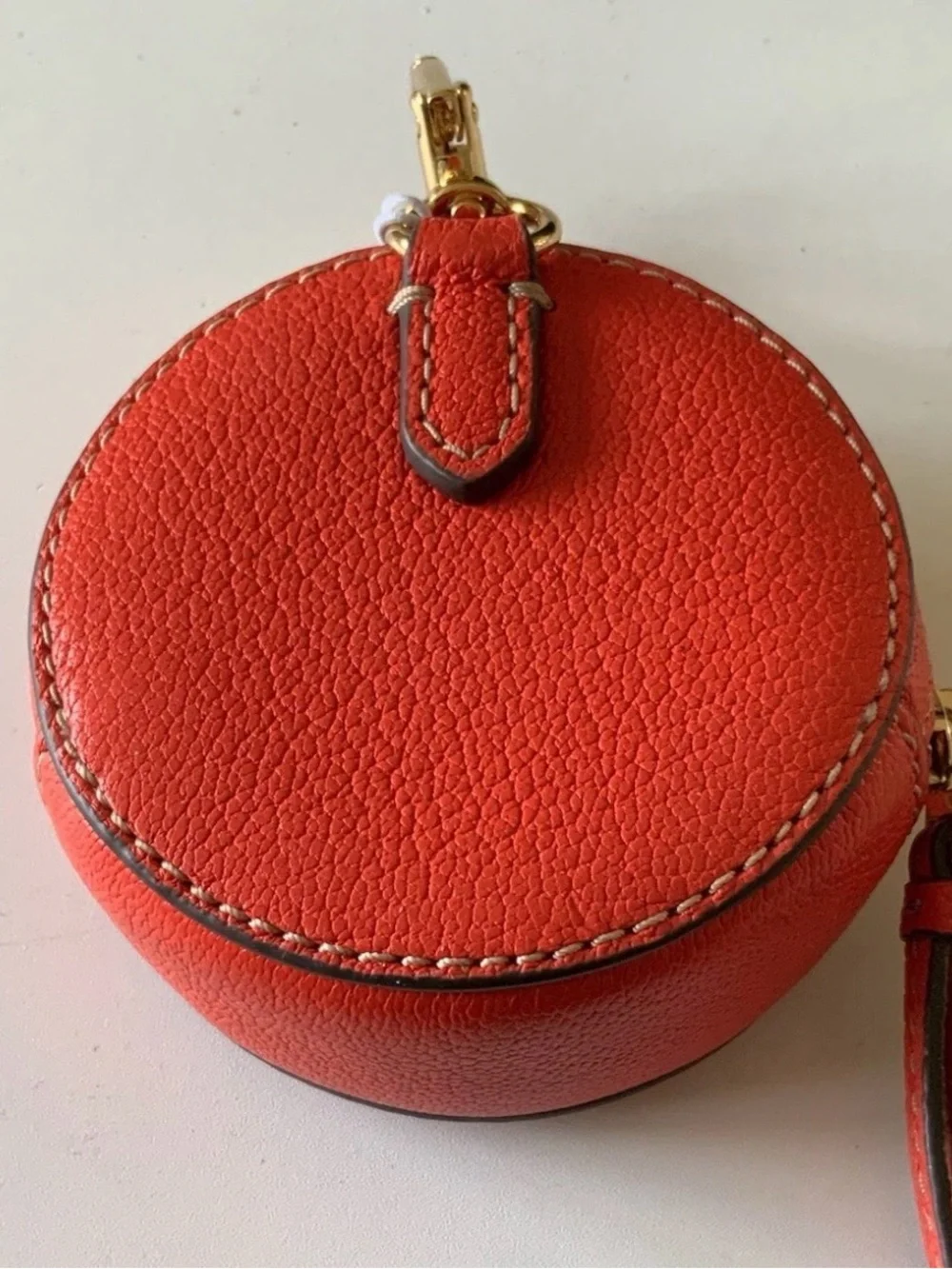 Tory Burch Round Embossed Leather Coin Case in Bright Orange-Red